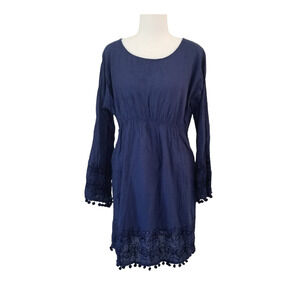 S.R. Fashion Blue Bell sleeve Dress with tassels 100% Cotton - Size XL